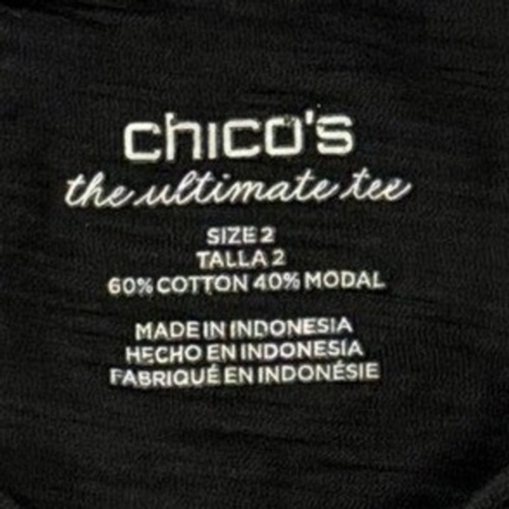 Chico's Ultimate Tee Women Size 2 Black V-Neck 3/4 Sleeve Cotton Modal Basic Top - Picture 3 of 7